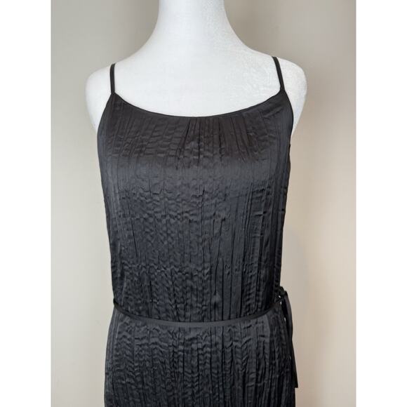 Kaia Pleated Midi Slip Dress Belted Black Sz Small - Picture 2 of 8